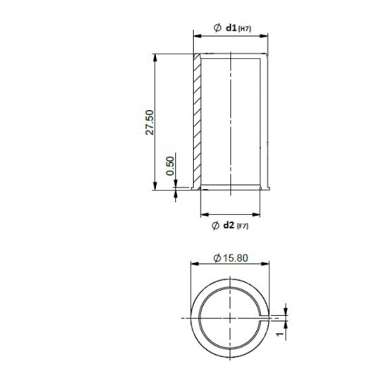 15mm-->14mm tengelycsökkentő, 58mm perem, rozsdamentes acél