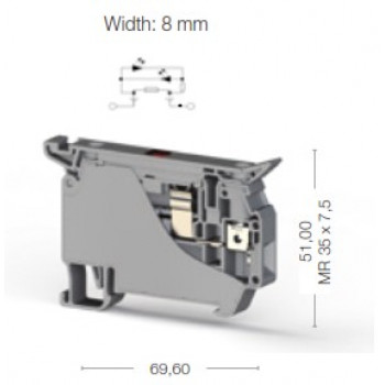 Biztosíték terminál DIN sínre - 230VDC / AC 10A, max 4 mm2 vezeték