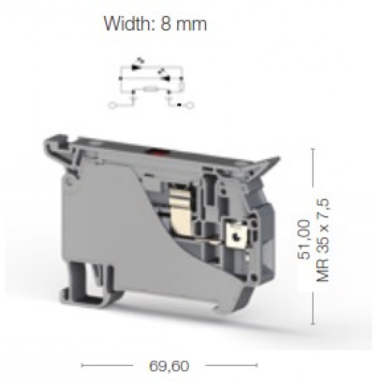 Biztosíték terminál DIN sínre - 230VDC / AC 10A, max 4 mm2 vezeték