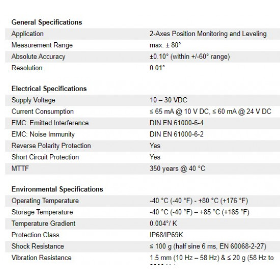 Dőlésérzékelő 2 tengelyhez CANopen, max. +/- 80° pont. 0,1°, táp 10-30VDC, IP68