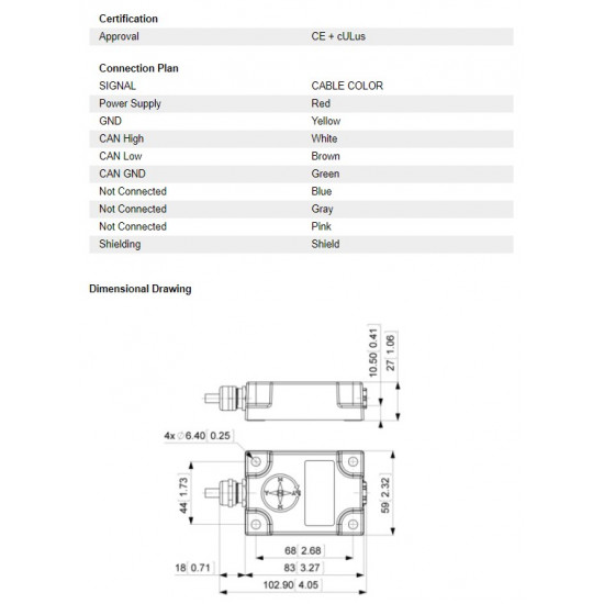 Dőlésérzékelő 2 tengelyhez CANopen, max. +/- 80° pont. 0,1°, táp 10-30VDC, IP68