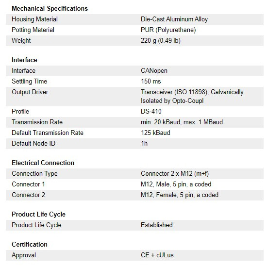 Dőlésérzékelő 2 tengelyhez CANopen, max. +/- 80° pont. 0,1°, táp 10-30VDC, IP68