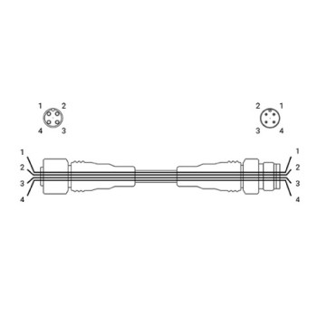 Hosszabitó kábel - M12 Csatlakozóval 4tus anya, 4 vezetékes, 1M