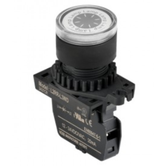 Lámpa - Fehér körlalakú D22mm, 110-220VAC / AC, max.fogy. 20mA, IP52 Lámpa - Fehér körlalakú D22mm, 110-220VAC / AC, max.fogy. 20mA, IP52