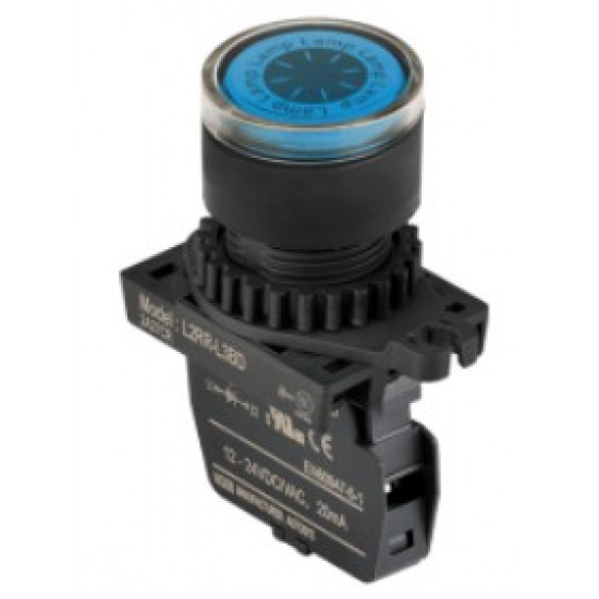 Lámpa - Kék körlalakú D22mm, 12-24VDC / AC, max.fogy. 20mA, IP52 Lámpa - Kék körlalakú D22mm, 12-24VDC / AC, max.fogy. 20mA, IP52