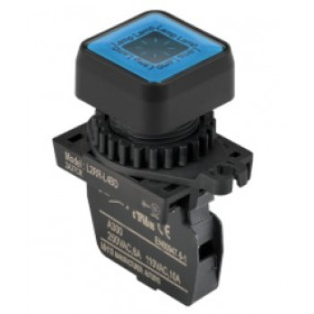 Lámpa - Kék négyzetes D22mm, 12-24VDC / AC, max.fogy. 20mA, IP52