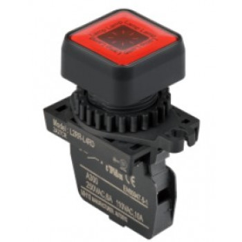 Lámpa - Piros négyzetes D22mm, 110-230V AC, max.fogy. 20mA, IP52