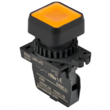 Lámpa - Sárga négyzetes D22mm, 110-230V AC, max.fogy. 20mA, IP52