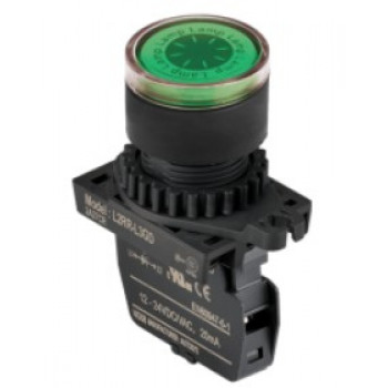Lámpa - Zöld körlalakú D22mm, 110-220VAC / AC, max.fogy. 20mA, IP52