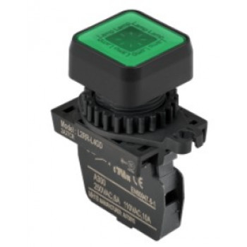 Lámpa - Zöld négyzetes D22mm, 110-230V AC, max.fogy. 20mA, IP52