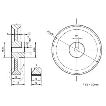 Mérőkerék - 200mm-es - Alumínium, gyémánt mintás felület, 10mm-es tengelyre