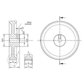 Mérőkerék - 304,8 mm-es - Alumínium, gyémánt mintás felület, 10mm-es tengelyre