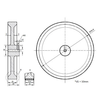 Mérőkerék - 500 mm-es - PUR hullámos felület - alumínium kerék, 10mm-es tengely