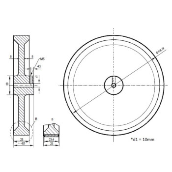 Mérőkerék - 500 mm-es - PUR sima felület - alumínium kerék, 10mm-es tengely
