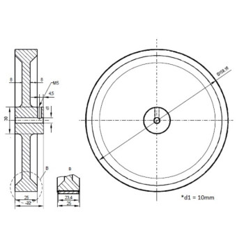 Mérőkerék - 500 mm-es - Recézett alumínium felület / kerék, 10mm-es tengely