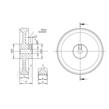 Mérőkerék - 304,8 mm-es - Alumínium, PUR sima felület, 10mm-es tengelyre