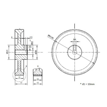 Mérőkerék - 200mm-es - PUR sima felület, Alumínium kerék, 10mm-es tengelyre