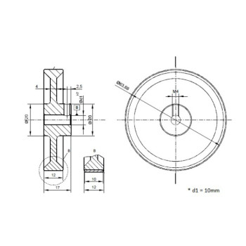 Mérőkerék - 200mm-es - PUR  felület, Alumínium kerék, 10mm-es tengelyre