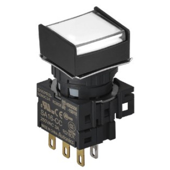 Nyomógomb - 1 NO/NC,kontakt,bennragadó,fehér LED,5VDC,Max 250VAC-/3A,IP65 (IEC)
