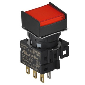 Nyomógomb - 1 NO/NC,kontakt,bennragadó,piros LED,5VDC,Max 250VAC-/3A,IP65 (IEC)