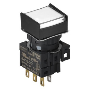 Nyomógomb - 1 NO/NC,kontakt,visszatéro,fehér LED,5VDC,Max 250VAC-/3A,IP65 (IEC)