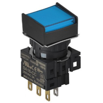 Nyomógomb - 1 NO/NC,kontakt,visszatéro,kék LED,5VDC,Max 250VAC-/3A,IP65 (IEC)