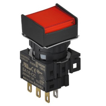Nyomógomb - 1 NO/NC,kontakt,visszatéro,piros LED,5VDC,Max 250VAC-/3A,IP65 (IEC)
