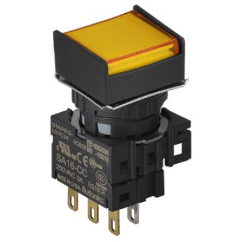 Nyomógomb - 1 NO/NC,kontakt,visszatéro,sárga LED,5VDC,Max 250VAC-/3A,IP65 (IEC)