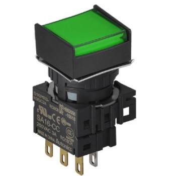 Nyomógomb - 1 NO/NC,kontakt,visszatéro,zöld LED,5VDC,Max 250VAC-/3A,IP65 (IEC)