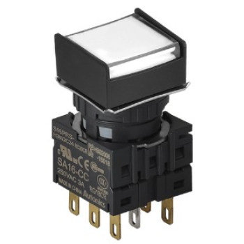 Nyomógomb - 2 NO/NC,kontakt,bennragadó,fehér LED,5VDC,Max 250VAC-/3A,IP65 (IEC)
