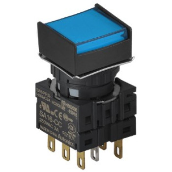 Nyomógomb - 2 NO/NC,kontakt,bennragadó,kék LED,5VDC,Max 250VAC-/3A,IP65 (IEC)