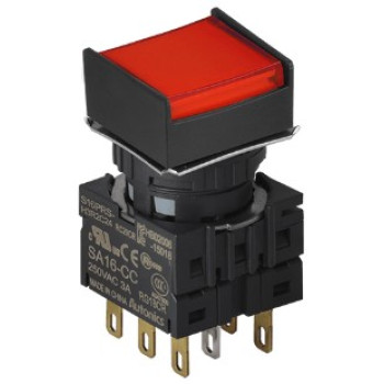 Nyomógomb - 2 NO/NC,kontakt,bennragadó,piros LED,5VDC,Max 250VAC-/3A,IP65 (IEC)