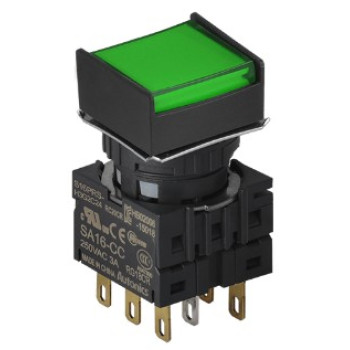 Nyomógomb - 2 NO/NC,kontakt,bennragadó,zöld LED,5VDC,Max 250VAC-/3A,IP65 (IEC)