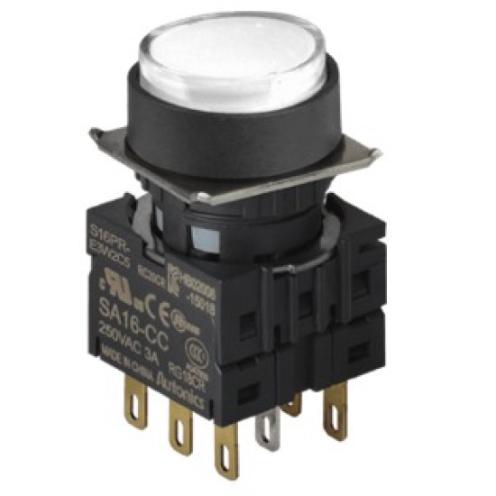 Nyomógomb - 2NO, Fehér LED 24V AC/DC 20mA, IP65 max.250VAC / 3A Nyomógomb - 2NO, Fehér LED 24V AC/DC 20mA, IP65 max.250VAC / 3A