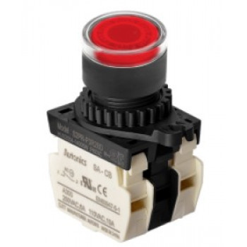 Nyomógomb - 2x NC kontakt, Piros LED 24V AC/DC 20mA, IP65, max.250VAC / 6A