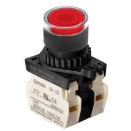 Nyomógomb - 2x NC kontakt, Piros LED 24V AC/DC 20mA, IP65, max.250VAC / 6A Nyomógomb - 2x NC kontakt, Piros LED 24V AC/DC 20mA, IP65, max.250VAC / 6A
