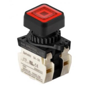 Nyomógomb - 2x NC kontakt, Piros LED 24V AC/DC 20mA, IP65, max.250VAC / 6A