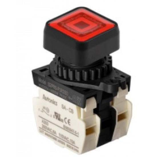 Nyomógomb - 2x NC kontakt, Piros LED 24V AC/DC 20mA, IP65, max.250VAC / 6A Nyomógomb - 2x NC kontakt, Piros LED 24V AC/DC 20mA, IP65, max.250VAC / 6A
