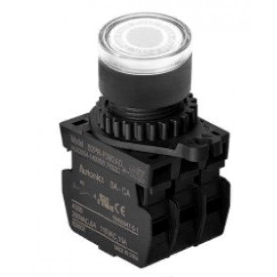Nyomógomb - 2x NO kontakt, Fehér LED 24V AC/DC 20mA, IP65, max.250VAC / 6A Nyomógomb - 2x NO kontakt, Fehér LED 24V AC/DC 20mA, IP65, max.250VAC / 6A
