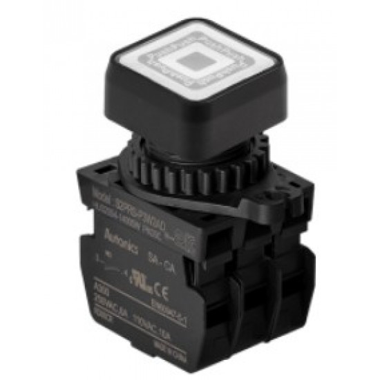 Nyomógomb - 2x NO kontakt, Fehér LED 24V AC/DC 20mA, IP65, max.250VAC / 6A Nyomógomb - 2x NO kontakt, Fehér LED 24V AC/DC 20mA, IP65, max.250VAC / 6A