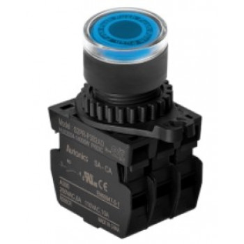 Nyomógomb - 2x NO kontakt, Kék LED 24V AC/DC 20mA, IP65, max.250VAC / 6A