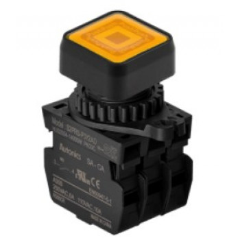 Nyomógomb - 2x NO kontakt, Sárga LED 24V AC/DC 20mA, IP65, max.250VAC / 6A