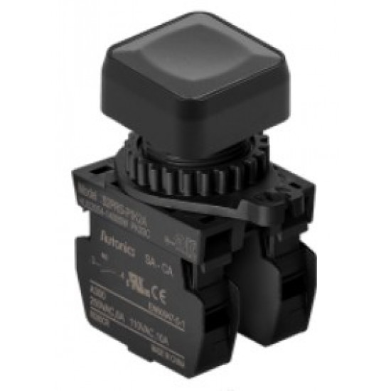 Nyomógomb - Fekete, 2x NO kontakt, Max 250VAC 6A, IP65 Nyomógomb - Fekete, 2x NO kontakt, Max 250VAC 6A, IP65