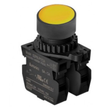 Nyomógomb - Sárga, 2x NO kontakt, Max 250VAC 6A, IP65