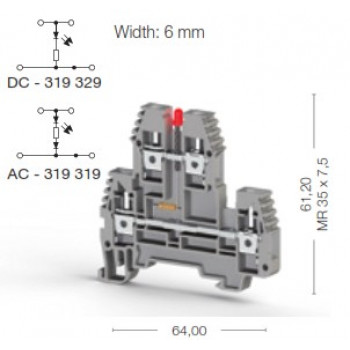 Sorkapocs - Két emeletes + LED 230VAC, max. 4 mm2, 500V 32A