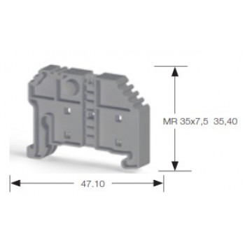 Sorkapocs vég rögzítő - 47,1mm, csavaros, 35mm DIN sínhez (MR35), szürke