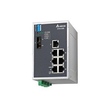 Switch - 8x port 100Mbit Ethernet, 1x optikai port MM, 1x Relé kim.,Táp 12~48VDC