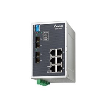 Switch - 8x port 100Mbit Ethernet, 2x optikai port MM, 1x Relé kim.,Táp 12~48VDC
